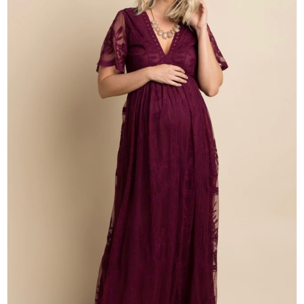 Pinkblush Burgundy Lace Maternity Maxi Dress